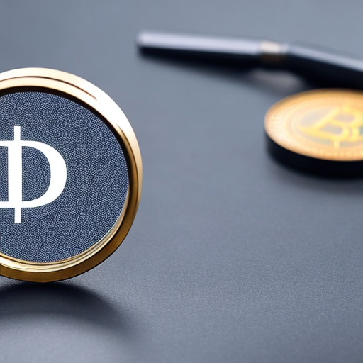  A magnifying glass over a cryptocurrency coin, highlighting detailed analysis.